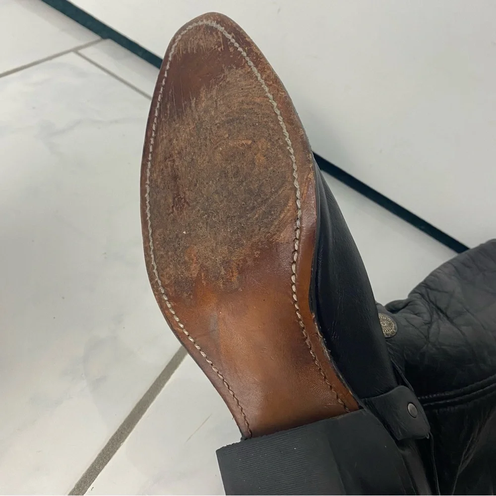 Vintage 80s 90s black leather western silver concho Moto cowboy boot Abilene 9 - Picture 6 of 8